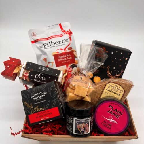 Small Black and red hamper full of delicious goodies to enjoy